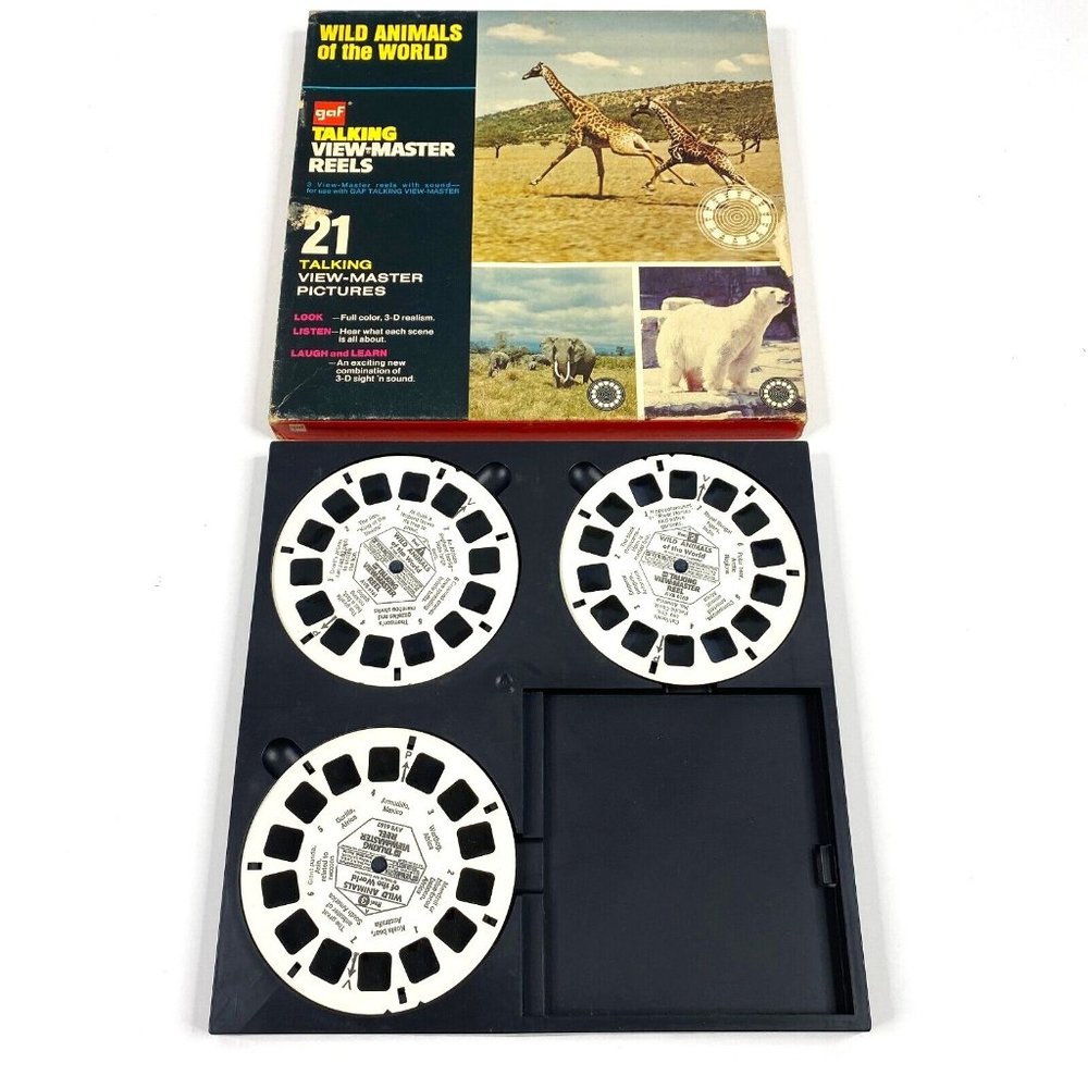 Talking View-Master GAF Wild Animals Of The World 3 Reel Boxed Set AVB616 VTG